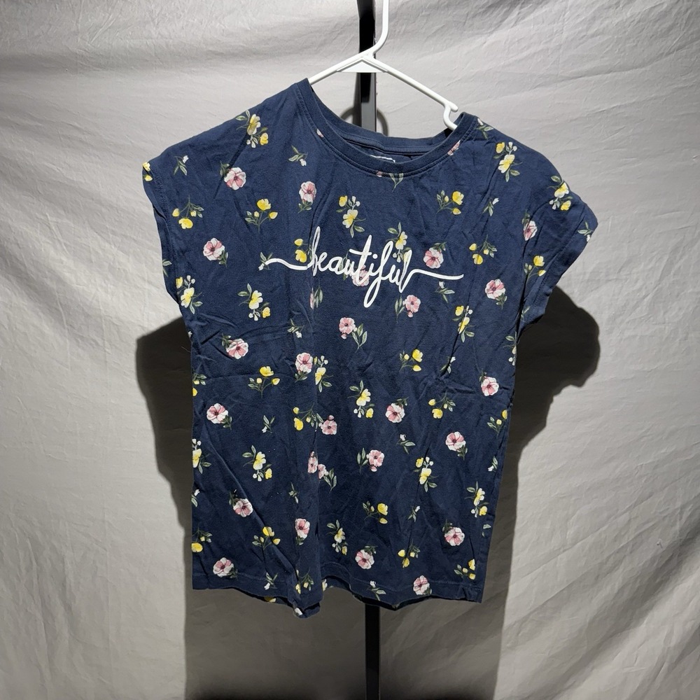 DNMX Beautiful Loft Plus Short Sleeve Rayon Top Size S Blue Floral NWT